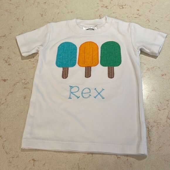 REX monogrammed appliqué T-shirt SZ 2T - Picture 1 of 3